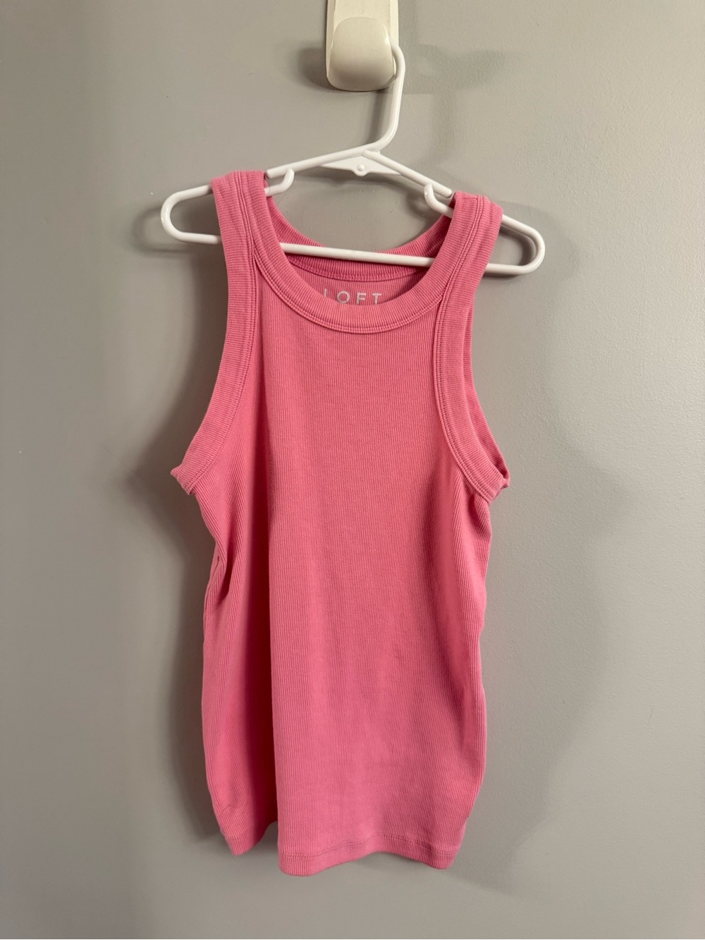 Loft XS Pink Ribbed Cotton Stretch High Neck Tank Top